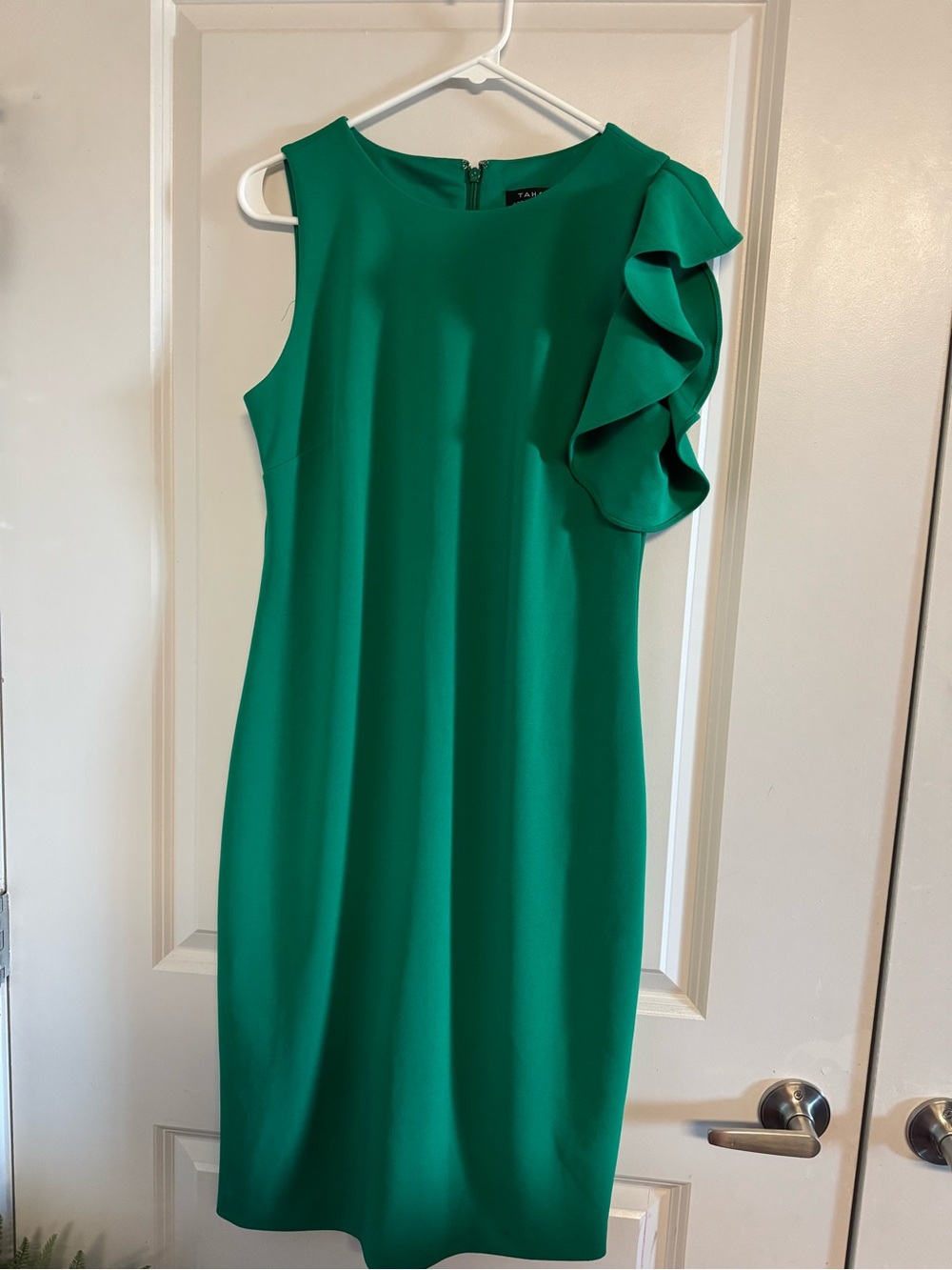 & Other Stories Emerald Green One-Shoulder Ruffle Sheath Dress